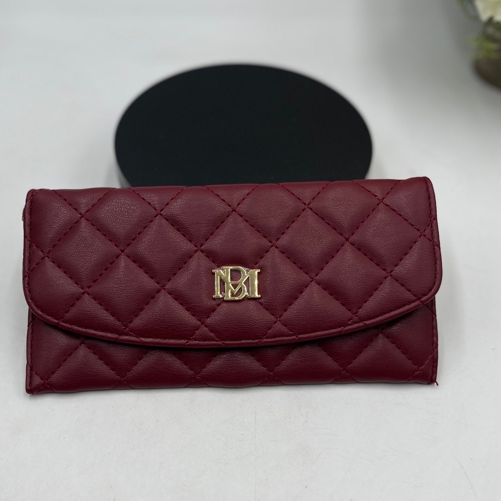 Badgley Mischka Vegan Leather Wine Quilted Front Flap Wallet